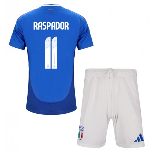 Fotballdrakt Barn Italia Giacomo Raspadori #11 Hjemmedraktsett EM 2024 Kortermet (+ Korte bukser)